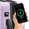 imageTravelers Choice Archer Polycarbonate Hardside Spinner Luggage Set Tie Down Straps Black Checked 29InchLight Purple