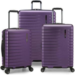 imageTravelers Choice Archer Polycarbonate Hardside Spinner Luggage Set Tie Down Straps Black Checked 29InchDark Purple