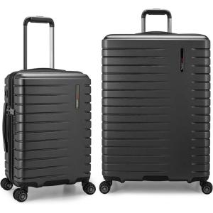 imageTravelers Choice Archer Polycarbonate Hardside Spinner Luggage Set Tie Down Straps Black Checked 29InchGrey
