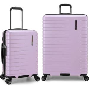 imageTravelers Choice Archer Polycarbonate Hardside Spinner Luggage Set Tie Down Straps Black Checked 29InchLight Purple