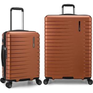 imageTravelers Choice Archer Polycarbonate Hardside Spinner Luggage Set Tie Down Straps Black Checked 29InchOrange