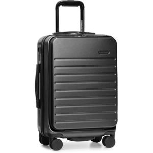 imageTravelers Choice Mykel Front Pocket Polycarbonate Hardside Suitcase with Sleeve and Ergonomic Handle Black CarryOn 22InchBlack