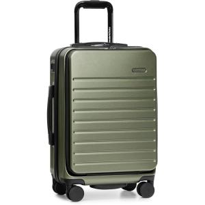 imageTravelers Choice Mykel Front Pocket Polycarbonate Hardside Suitcase with Sleeve and Ergonomic Handle Black CarryOn 22InchGreen