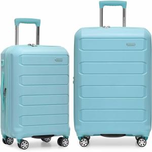 imageTravelers Choice Pagosa Indestructible Hardshell Expandable Spinner Luggage Black 22Inch CarryonBaby Blue