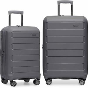 imageTravelers Choice Pagosa Indestructible Hardshell Expandable Spinner Luggage Black 22Inch CarryonGray