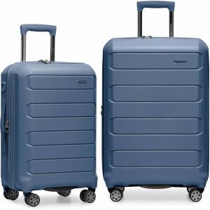 imageTravelers Choice Pagosa Indestructible Hardshell Expandable Spinner Luggage Black 22Inch CarryonSlate Blue
