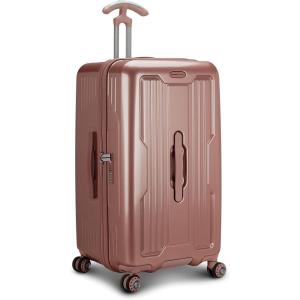 imageTravelers Choice Ultimax II 26quot Medium Trunk Spinner Luggage Tie Down Straps Matte Navy Checked InchRose Pink