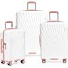 imageTravelers Choice Phenom 3PC Polycarbonate Spinner Luggage Set TSA Lock White ampamp PinkWhite  Pink