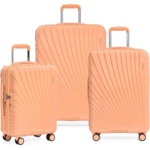 imageTravelers Choice Phenom 3PC Polycarbonate Spinner Luggage Set TSA Lock White ampamp PinkCheerful Tangerine