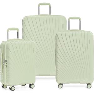 imageTravelers Choice Phenom 3PC Polycarbonate Spinner Luggage Set TSA Lock White ampamp PinkMint