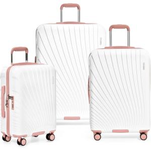 imageTravelers Choice Phenom 3PC Polycarbonate Spinner Luggage Set TSA Lock White ampamp PinkWhite  Pink