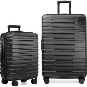 imageUS Traveler Boren Polycarbonate Hardside Rugged Travel Suitcase Luggage with 8 Spinner Wheels Aluminum Handle Mint CheckedMedium 26InchBlack