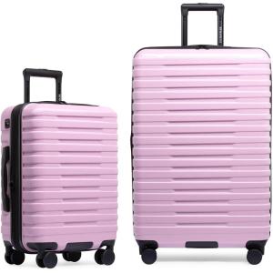 imageUS Traveler Boren Polycarbonate Hardside Rugged Travel Suitcase Luggage with 8 Spinner Wheels Aluminum Handle Mint CheckedMedium 26InchLavender