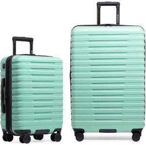 imageUS Traveler Boren Polycarbonate Hardside Rugged Travel Suitcase Luggage with 8 Spinner Wheels Aluminum Handle Mint CheckedMedium 26InchMint