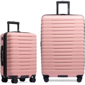 imageUS Traveler Boren Polycarbonate Hardside Rugged Travel Suitcase Luggage with 8 Spinner Wheels Aluminum Handle Mint CheckedMedium 26InchPink