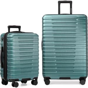imageUS Traveler Boren Polycarbonate Hardside Rugged Travel Suitcase Luggage with 8 Spinner Wheels Aluminum Handle Mint CheckedMedium 26InchTeal