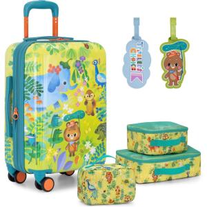 imageTravelers Choice Kids  JoJo the Bears Adventure Travel Set  20Inch Carry on Hardside Suitcase with Wheels 3 Packing Cubes 2 Luggage Tags JungleJungle