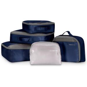 imageTravelers Choice Cloverland Packing Cubes 5Piece Set Light BeigeNavy